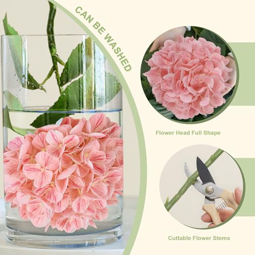 4PCS 25" Hydrangea Artificial Flowers Full Latex Faux Hydrangea Flowers, Artificial Flowers Bouquets for Home Decor Party Arrangements Wedding Bouquets - color: Pink