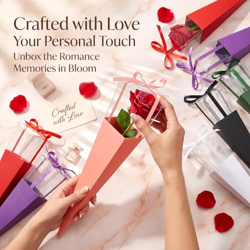 RAINFLOW Flower Wrapping Bags - 16 Pcs Single Rose Sleeves Flower Sleeves for Bouquets,Single Flower Bags Plastic Flower Wrap for Wedding Birthday Valentine’s Day Gifts Wedding Birthday Mother's Day Floral Arrangement