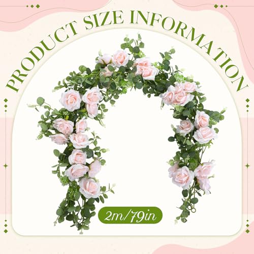 Riceshoot 6 Pcs 26 ft Artificial Eucalyptus Vines Garland with Flowers Faux Floral Greenery Garlands Rose Wreath for Wedding Party Arch Table Decor Backdrop Decorations (Pink) - color: Pink