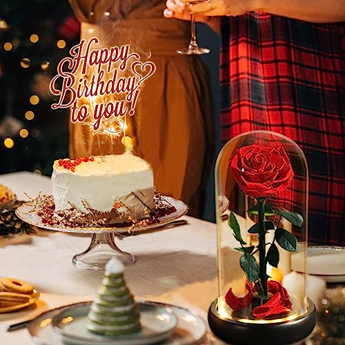 Mothers Day Rose Flower Gifts, Beauty and The Beast Rose Gifts for Women Wife Mom Girlfriend,Preserved Real Rose in Glass Dome,Forever Flowers with Warm Lights,Birthday Gifts for Women - color: Led Rose