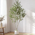 7FT Artificial Olive Tree Indoor with White Pot Tall Planter, Faux Olive Tree with Natural Wood Trunk and Lifelike Fruits for Home Office Living Room Decor - size: 7ft