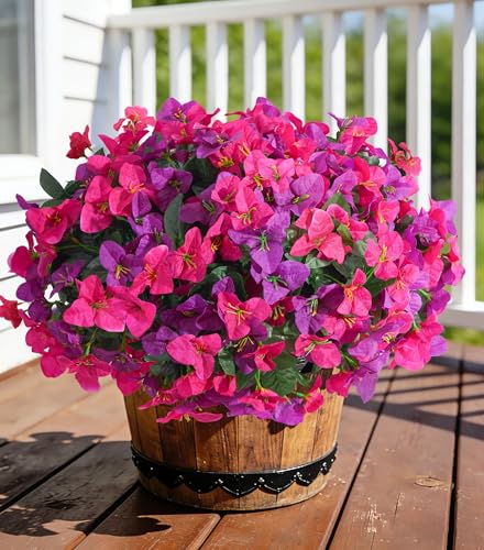 Artificial Bougainvillea Flowers for Outdoors Spring Plants Decor, 4 Bundles Faux Flowers for Outdoor Planters Silk UV Resistant Realistic for Outside for Porch Patio Window Planter Garden Home - color: Fuchsiahotpink
