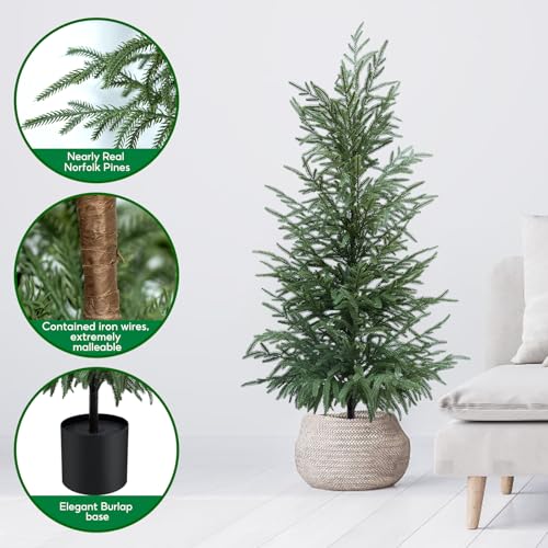 4FT Artificial Norfolk Pine Tree 2-Pack, Realistic UV Resistant Potted Plants for Christmas, Easy Fluff & Store, Indoor Outdoor Decor - size: 4FT