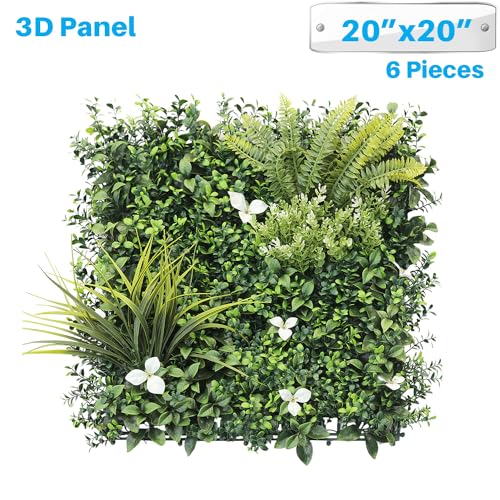 Patio Paradise 20"x20" (6PC) Artificial Grass Wall Panels Greenery Backdrop Faux Boxwood Hedge Fake Ivy Privacy Screen for Outdoor Wedding Décor Photography Background, #5 3D Mixed - color: #5 3d Mixed, size: 20"x20"