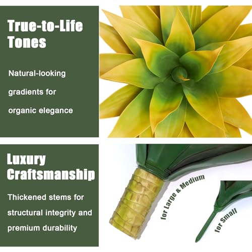Artificial Agave Plants, Realistic UV Resistant Fake Aesthetic Plants for Outdoor Indoor, Home Decor for Garden, Porch, Doorway, Patio (2PCS, Yellow, Medium) - color: Yellow, size: Medium