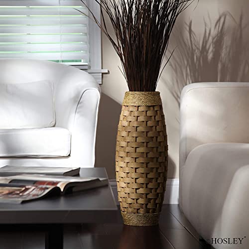 Hosley 24” Tall Woven Floor Vase – Natural Wood & Grass Decorative Vase for Home Décor, Floral Arrangements, Entryway, Living Room - color: Natural