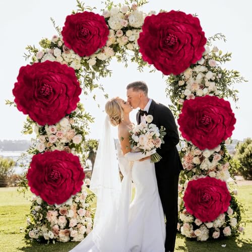 Norme 3 Pcs Artificial Giant Flowers for Decoration 12, 16, 20 Inch Wedding Large Rose Petals Giant Flowers Large Burgundy Red Rose for Home Decor, Anniversary Birthday Valentine's Day - color: Rose, style: Burgundy