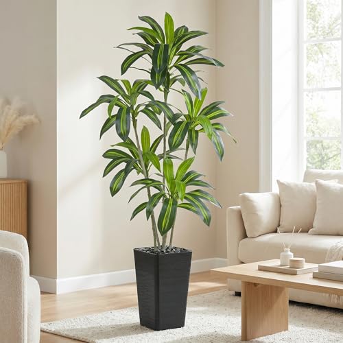 Artificial Dracaena Tree, 6FT Artificial Plants Indoor with Black Square Planter, Faux Yucca Silk Tree Fake Tropical Floor Plant in Pot, Fake Plants for Home House Room Office Entryway Porch Decor - color: Black, size: 6FT