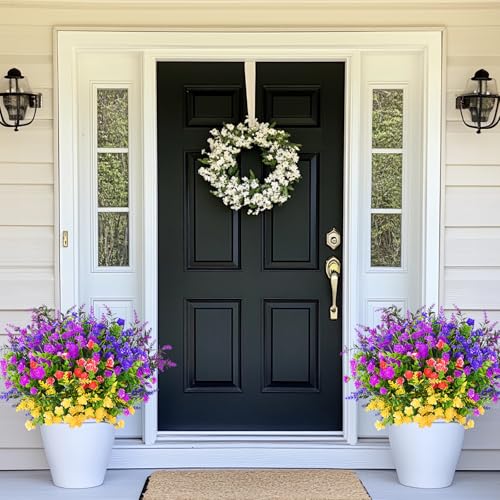 Yastouay Artificial Flowers for Outdoors UV Resistant, 27 Bundles Realistic Outdoor Artificial Plants & Flowers, Fake Outdoor Flowers Plants for Front Porch Window Box Garden Decoration - color: Multi Color, size: 27 Bundles