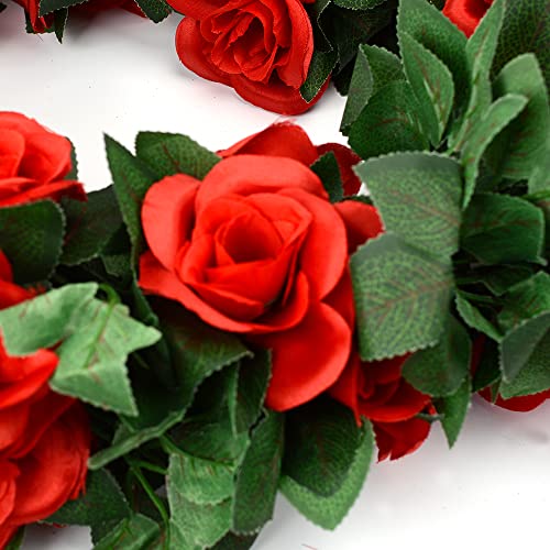 5pack Flower Garland Artificial Fake Rose Garland Vine Artificial Flowers for Decoration Floral Garlands Decor-Total 41 Ft (Red) - color: Red