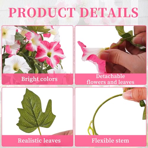 Artificial Fake Petunia Flowers Plants for Outdoor Decoration, Faux Realistic Floral Plants, UV-resistant realistic flower bouquet, Ideal for Garden, Porch, Balcony, Home, Wedding Party Decor（2pcs） - color: Pink White