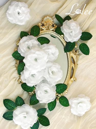 LELEE 108pcs White Roses Head Flowers with Stem - Artificial Flowers Rose Bulk - Silk Rose Fake Flower for Wedding Bouquet Party Home Decor DIY Baby Shower Centerpieces Tables Decoration - color: White