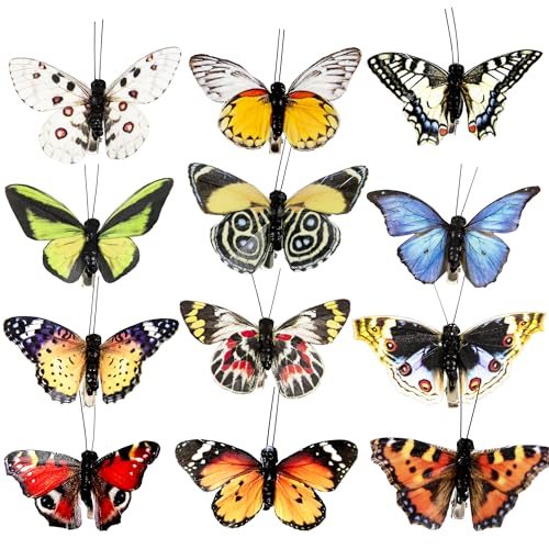 Cartanfill- Artificial Feather Simulation Butterfly Party Decoration Set, a Set of 12 Pieces with Clips, Used for Home Decoration in 12 Colors(A) - color: A Clip
