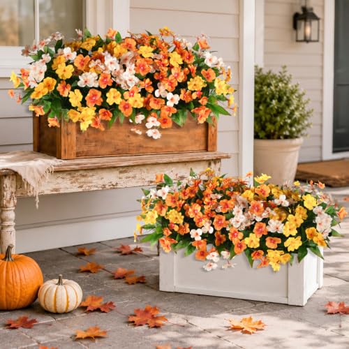 Hommyea Artificial Fake Flowers for Outdoor, 6 Bundles UV Resistant Faux Plants Decoration Silk Flowers No Fade Plastic Flowers for Outside Planters Home Porch Patio Yard Garden Decor(Purple) - color: Orange,yellow,white