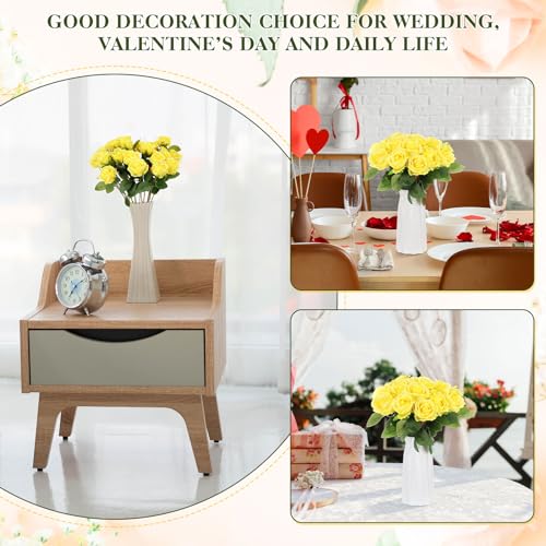 Hotop 20 Pcs Artificial Rose Flowers with Long Stem,Real Lifelike Silk Realistic Plastic Bouquet Roses Bulk for Home Decor Bridal Wedding Party Table Centerpieces Decorations(Yellow) - color: Yellow