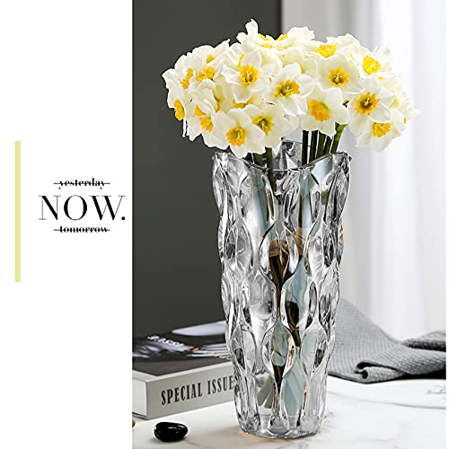 9.5" High Gray Glass Flower Vase for Home Decor, Dining Wedding Table Office Holiday Party Centerpiece Decoration - color: Gray-waterdrop Style