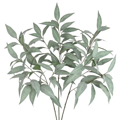 Briful Eucalyptus Stems 39.5 '' Tall, Artificial Branches for Vase Round Year Faux Greenery Stems Realistic Gray Eucalyptus Leaf Plant Sprays for Home Decor Indoor Party Wedding, Set of 3 - color: Gray Green#072