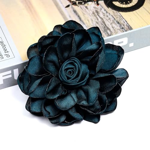 Dainty Satin Rose Flower Brooch Pins for Women Delicate Large Camellia Pins Shawl Clips Duckbill Clips Wedding Prom Banquet Party Jewelry Gift - color: Forest Biome