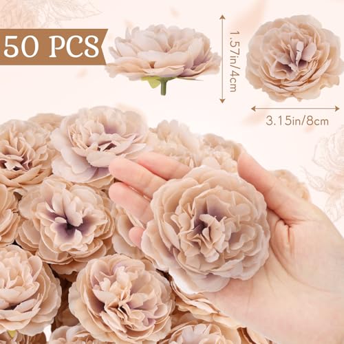 Thiccywoov 50 Pcs Artificial Flowers, 3.2 Inches Silk Rose Head Flowers Fake No Stem for Wedding Bridal Bouquet Home Floral Decor DIY Centerpieces Arrangements Party Tables Decoration(Nude) - color: Nude