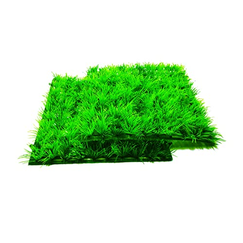 2pcs (10"X10") Artificial Aquarium Grass Mat Decorations Artificial Plastic Lawn Ornament Landscape Green Plants Decoration for Saltwater Freshwater Tropical Fish Tank Decor