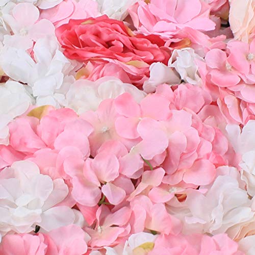 12 Pack Artificial Flower Wall Panels 24" x 16" Pink&White Faux Hydrangea and Rose Artificial Flower Backdrop Panels for Wedding Party Event Flower Wall Decor - color: 12pcs, White+pink