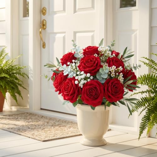 Red Artificial Roses Bulk,4in Large Fake Velvet Roses Faux Giant Flowers(50 - color: Red