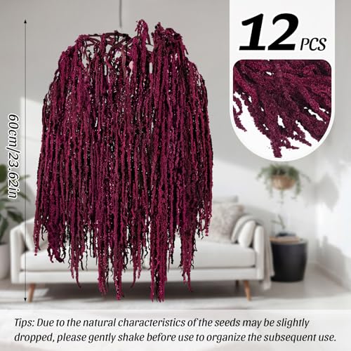 Suncalla 12 Pcs Dark Purple Spring Natural Dried Amaranthus Hanging Flowers Amaranthus Artificial Flowers for Wedding Arch Bouquet Floral Garland Wall Home Decoration (23 Inch) - color: Dark Purple