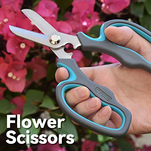 CYRUS Flower Scissors Floral Shears for Cutting Flowers,Garden Shears with Integrated Stab Remover,Florist Cutters Rose Snips,Blue - style: Blue