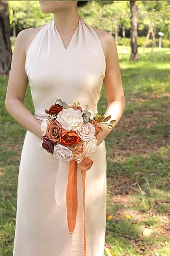 Lookein 7 Inch Wedding Bouquet for Bride Flower Bouquet for Bridesmaid Artificial Flowers Bouquet Rose Bouquet Bridal Bouquet Tossing Bouquet for Wedding Ceremony, Chic Terracotta - color: 7" Chic Terracotta