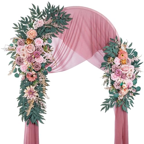 Lisuun Wedding Arch Flowers, Artificial Flowers for Decoration, Large Flower Swag for Boho Styles Wedding Ceremony Floral Decor - Pack of 2 - color: Dust Pink