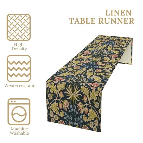 Vintage Flower Table Runner for Table Decor, Retro Cottage-Garden Style Blooms Floral Botanical Linen Printed for Dining Room Kitchen Farmhouse Wedding Party Holiday Home Decorate 13" x 36" - color: Floral_10, size: 13"W x 36"L (Pack of 1)