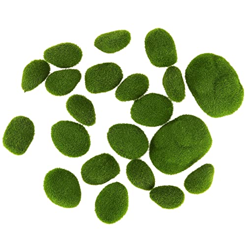 JEUIHAU 60 PCS 6 Sizes Artificial Moss Rocks, Decorative Moss Stones, Green Moss Covered Stones Fake Moss Covered Rocks for Floral Arrangements, Gardening, Craft