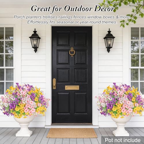 Artificial Flowers for Outdoors Decoration for UV Resistant Silk,16 Bundles | Artificial Violet Flowers for Spring Outdoor Decor, Realistic Fake Plants for Porch,Garden,Window Box,Vase Mix 6 Colors - color: Purple White Yellow Pink