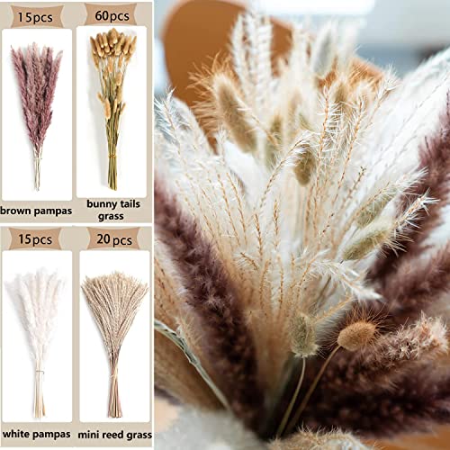 Dried Pampas Grass Decor 110 PCS Dried Plants,Dried Flowers Natural pompas Floral for Wedding, Boho Decor , Home, Rustic Party, Baby Shower Arrangement Centerpiece Table Decorations - color: Multi-colored-100pcs