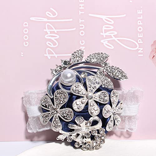 WANLIAN Wrist Corsage with Peal and Rhinestone Prom Corsages Wrist for Wedding,Wedding Ceremony Anniversary,Party (Silver Navy Blue，Wrist Corsage) - color: Silver Navy Blue，wrist Corsage