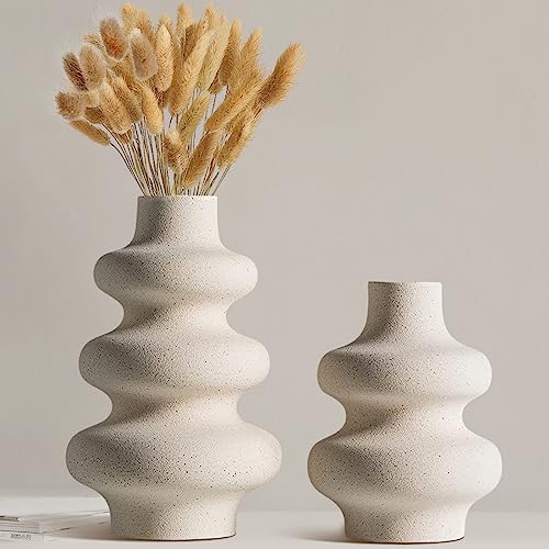 Ceramic Vases Set of 2-White Vase for Modern Home Decor, Flower Vases for Aesthetic Room Decor,Boho Decor Wedding Dinner Table Party Office Centerpiece Table Decorations (A White) - color: A White