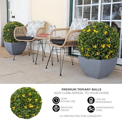 365 Curb Appeal 23" XL Bougainvillea Topiary Balls + Yellow Flower Pack (1 Artificial Topiary Ball (2 Halves)) - color: Bougainvillea + Yellow Flowers, size: 1 topiary ball (2 halves)