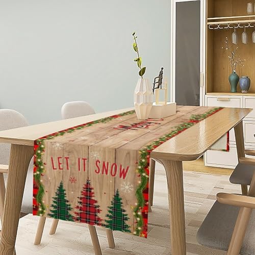 Christmas Table Runner Farmhouse Vintage Wooden Board Art Printed Dinner Runner for Home Party Kitchen Dining Table Decor Fabric 1 Panel W13xL36in - color: Christmas-1, size: 13"W x 36"H