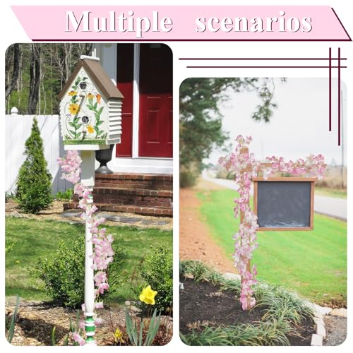 2 Pcs Artificial Bougainvillea Flowers Garland Fake Silk Bougainvilleas Vines Trailing Pink Faux Hanging Flowers Plants Bougainvillea Artificial for Porch Wedding Arch Spring Summer Decor - color: Pink