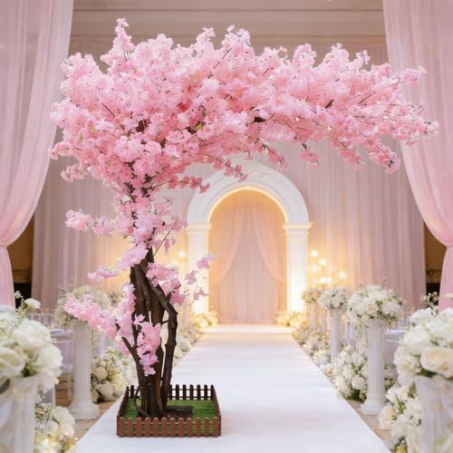Pink Cherry Blossom Tree Artificial 6ft Indoor Outdoor,Large Artificial Cherry Blossom Trees,Faux Tall Sakura Tree with Solid Wood Trunk for Wedding Party Garden Mall Home Decor(5.9x4.9ft) - color: Pink, size: 5.9x4.9ft