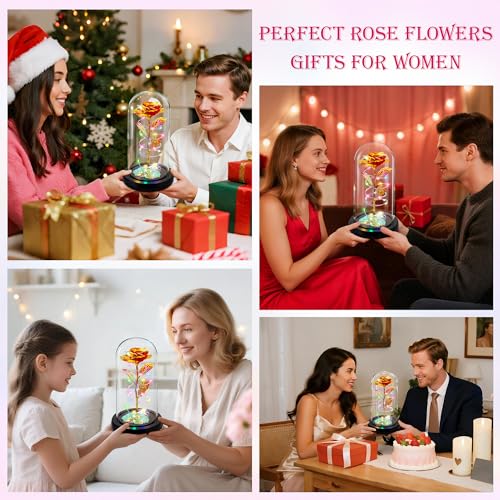 Childom Mothers Day Mom Gifts for Mom,Birthday Gifts for Women Grandma,Flowers for Delivery Prime,Colorful Red Light Up Rose in A Glass Dome,Anniversary Valentines Roses Gift for Her Wife Daughter - color: Red Colorful Large