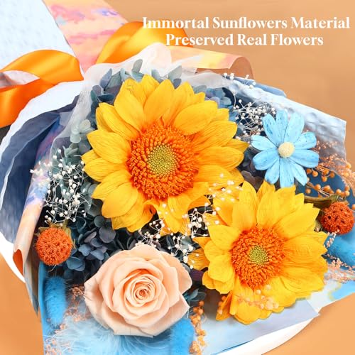 Forever Flowers for Delivery, Preserved Sunflower Bouquets, Long Lasting Roses, Eternal Flower Bouquet with Gifts Box for Mother Wife Girlfriend on Festivals Birthday Anniversary (Blue) - color: Blue