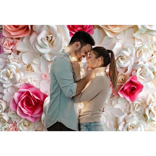 7x5ft Pink and White Paper Flowers Background Photography Mother's Day Backdrop Paper Flower Wall Gorgeous Wedding Flower Backdrops Beautiful Bride Baby Newborn Kids Background - size: 7x5ft
