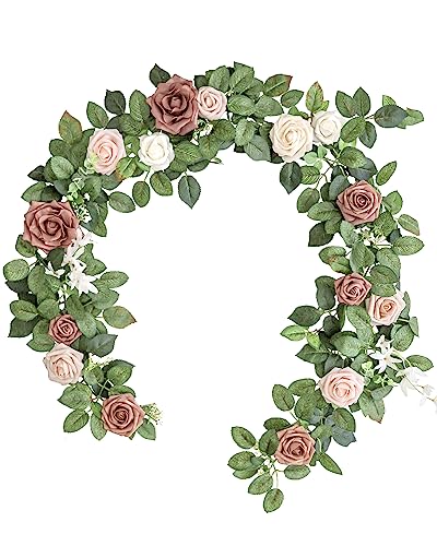 Lookein Artificial Rose Flower Garland Greenery Garland 5FT for Wedding Ceremony Backdrop Arch Flowers Table Centerpieces Decorations, Garden Dusty Rose - color: Garden Dusty Rose