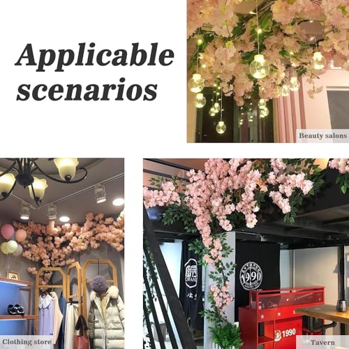 Artificial Cherry Blossom Trees - Fake Flower Background Walls with Simulated Branch and Rattan Design - for Indoor Ceiling Air Conditioning Pipe Ornamental(Pink) - color: Pink