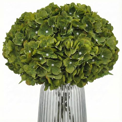 2Bouquets Artificial Fake Flowers Plants Silk Hydrangea Arrangements Wedding Bouquets Decorations Plastic Floral Home Kitchen Garden Party Festival Bar DIY(Olive Green,5 Flower Heads) - color: Olive Green,5 Flower Heads