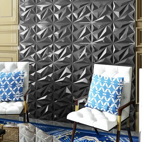 Art3dwallpanels 33 Pack 3D Wall Panel Diamond for Interior Wall Décor, PVC Textured Wall Panels, 12''x12'' Cover 32.Sq.Ft. Silver - color: Silver, size: 33 Pack