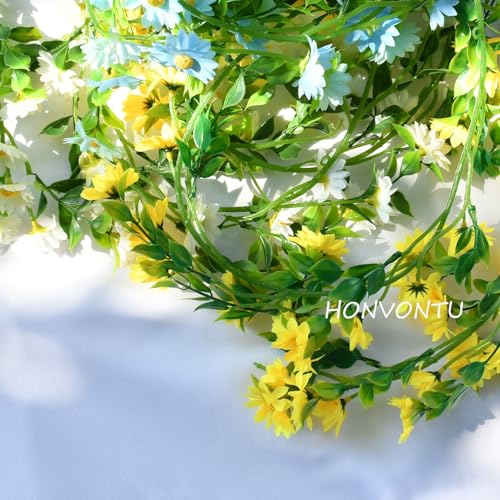 6.5Ft Spring Flower Garland Artificial Wildflower Vines for Bedroom, Cute Yellow Fake Hanging Flower Vines Floral Garland Decorations for Wedding Party Wall Room Backdrop Decor Aesthetic - color: Yellow