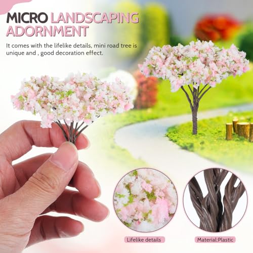 HOMSFOU 8pcs Cherry Blossom Tree Model, Artificial Blossom Cherry Tree Scenery Model Miniature Sand Table Accessories for Train Railway Architecture Diorama Micro Landscape Garden Yard Decor