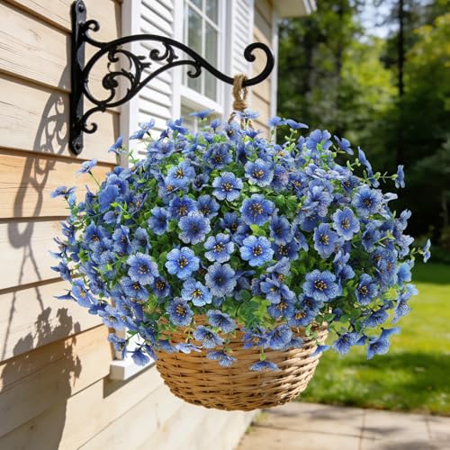 24 Bundles Artificial Flowers for Outdoors, UV Resistant Faux Flowers for Outdoor Planters, Fake Flowers for Outside Porch Patio Window Box, Mixed Color Daisy Bushes for Garden Decor (Blue) - color: Blue